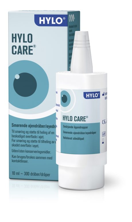Hylo Care øjendråber fugter øjnen. God ved brug af kontaktlinser.