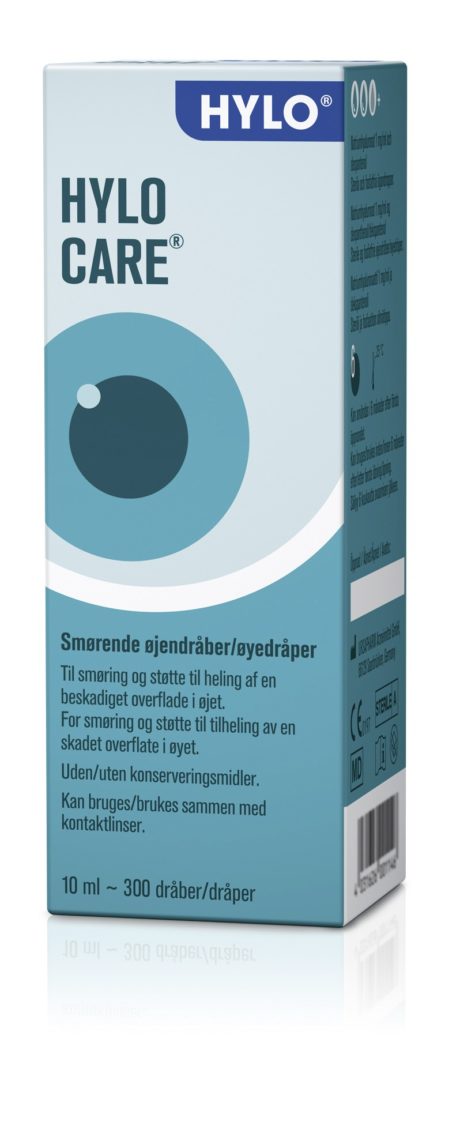 Hylo Care øjendråber fugter øjnen. God ved brug af kontaktlinser.
